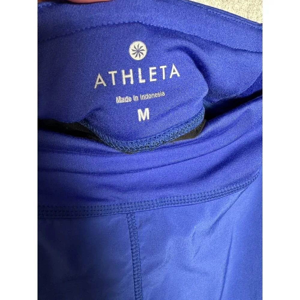 Athleta Medium Womens Running Shorts Biker Blue Black Gym Elastic Pull On - Picture 12 of 16